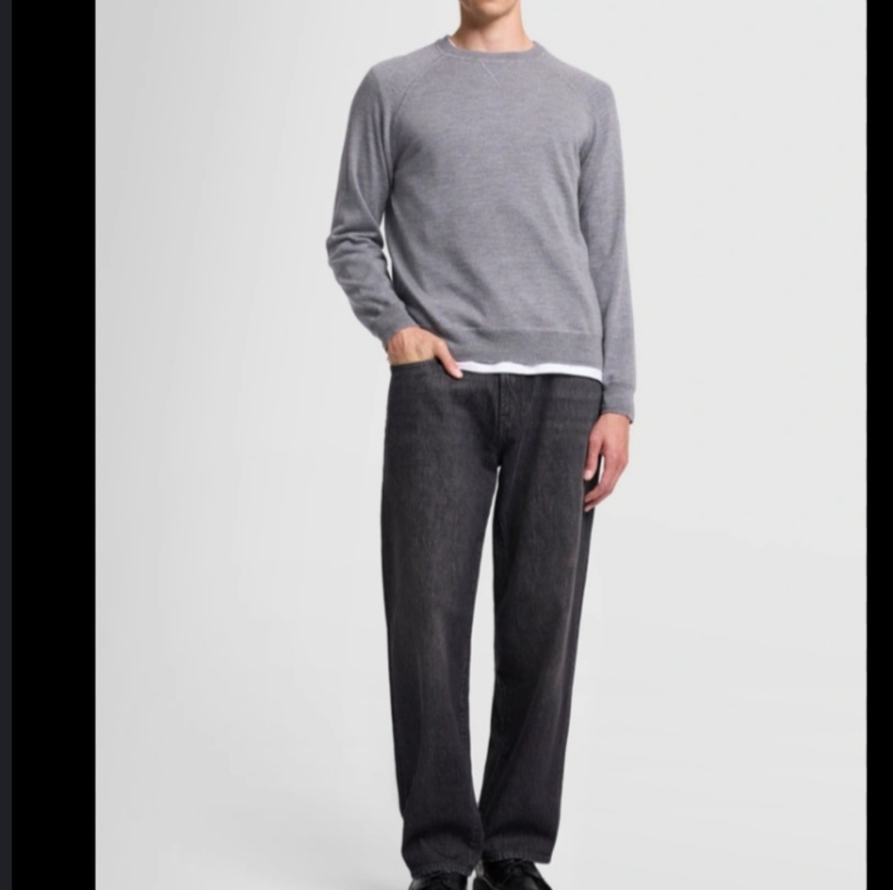 Seven for all Mankind Crewneck Banded Marbled Grey Lightweight sweater Sz L
